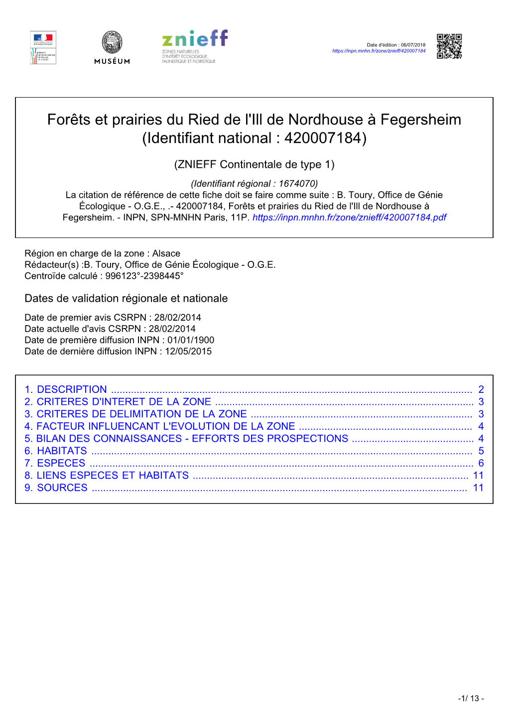 Forêts Et Prairies Du Ried De L'ill De Nordhouse À Fegersheim (Identifiant National : 420007184)