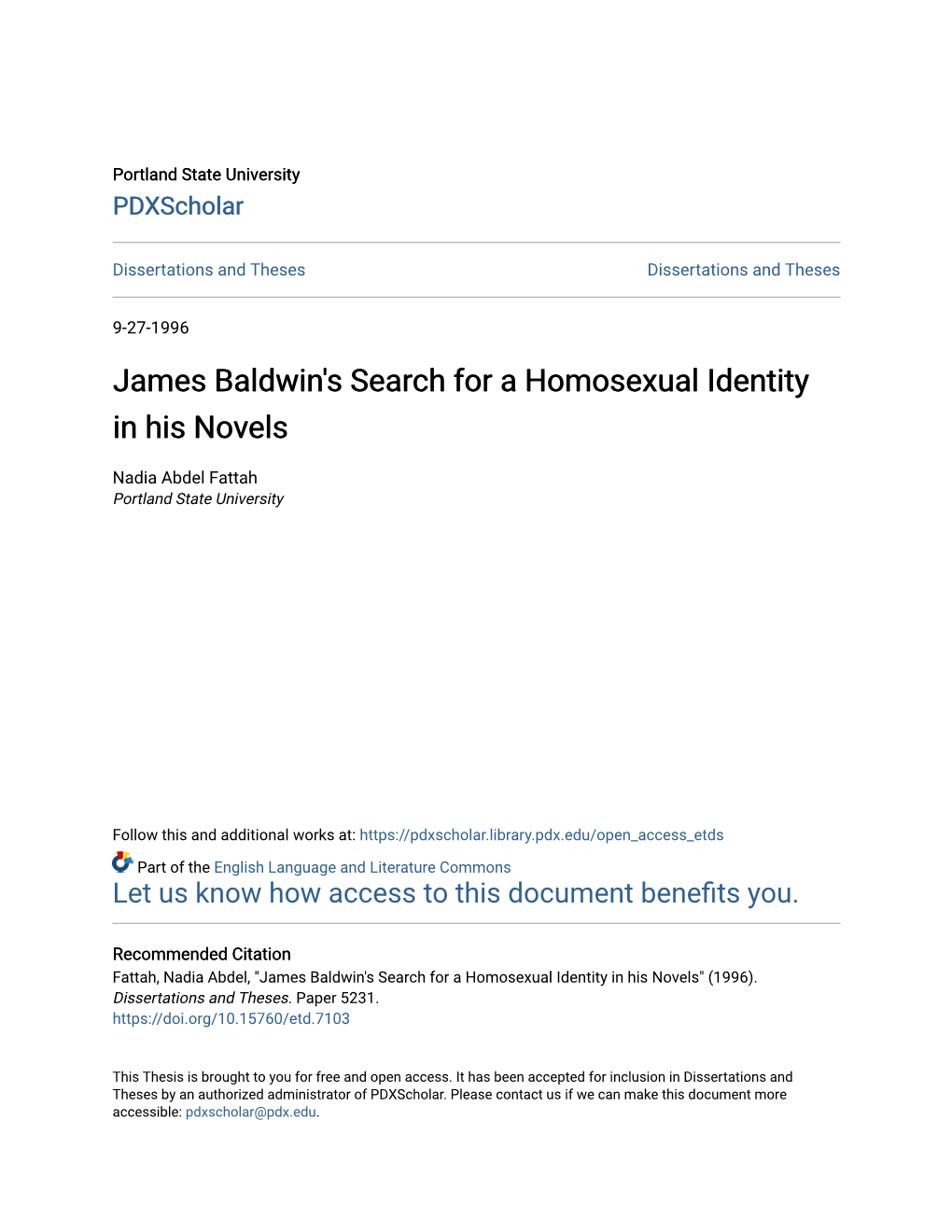 James Baldwin's Search for a Homosexual Identity in His Novels