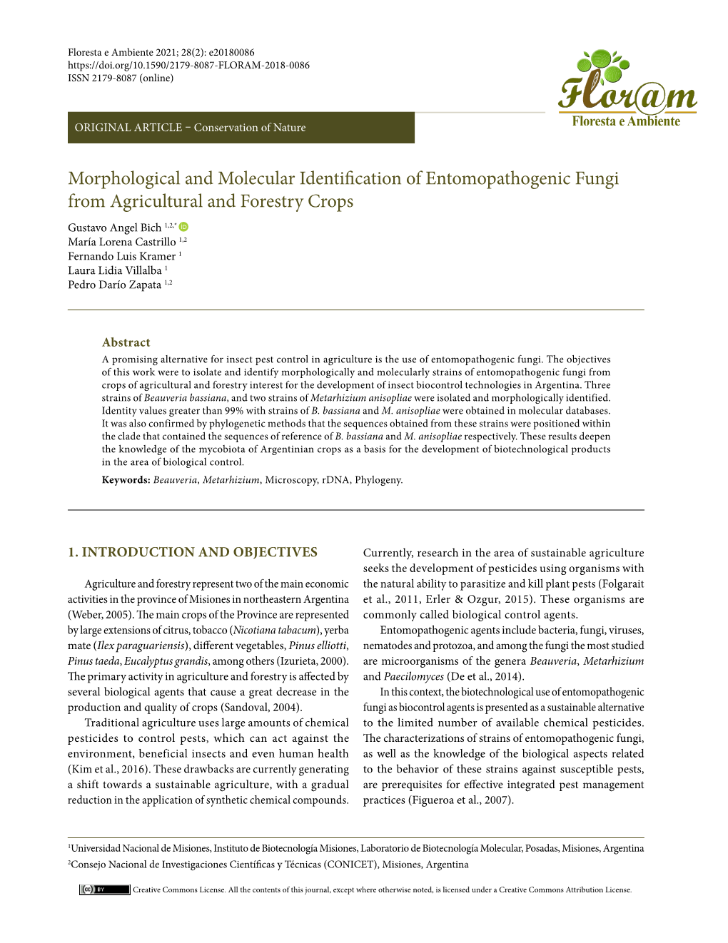 Morphological and Molecular Identification of Entomopathogenic Fungi from Agricultural and Forestry Crops