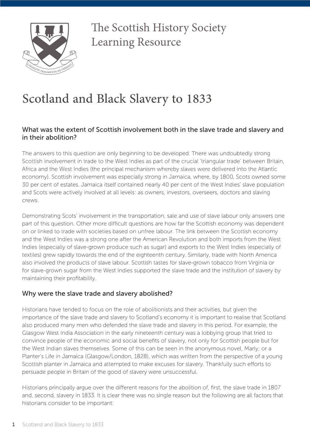 Scotland and Black Slavery to 1833