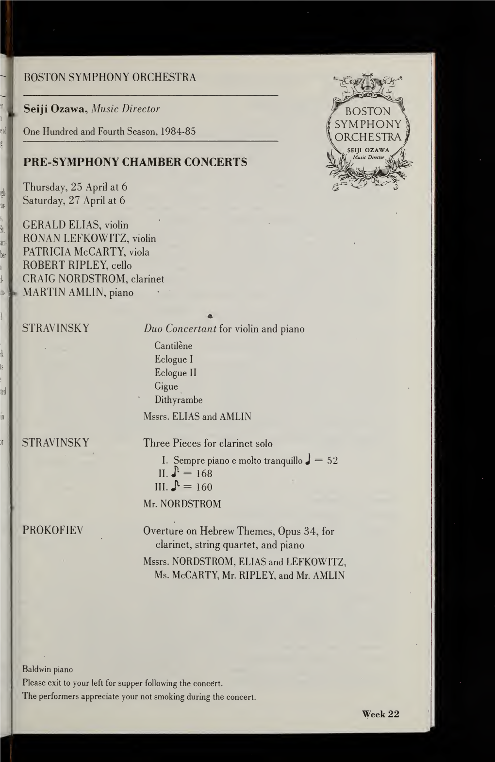 Boston Symphony Orchestra Concert Programs, Season 104, 1984-1985