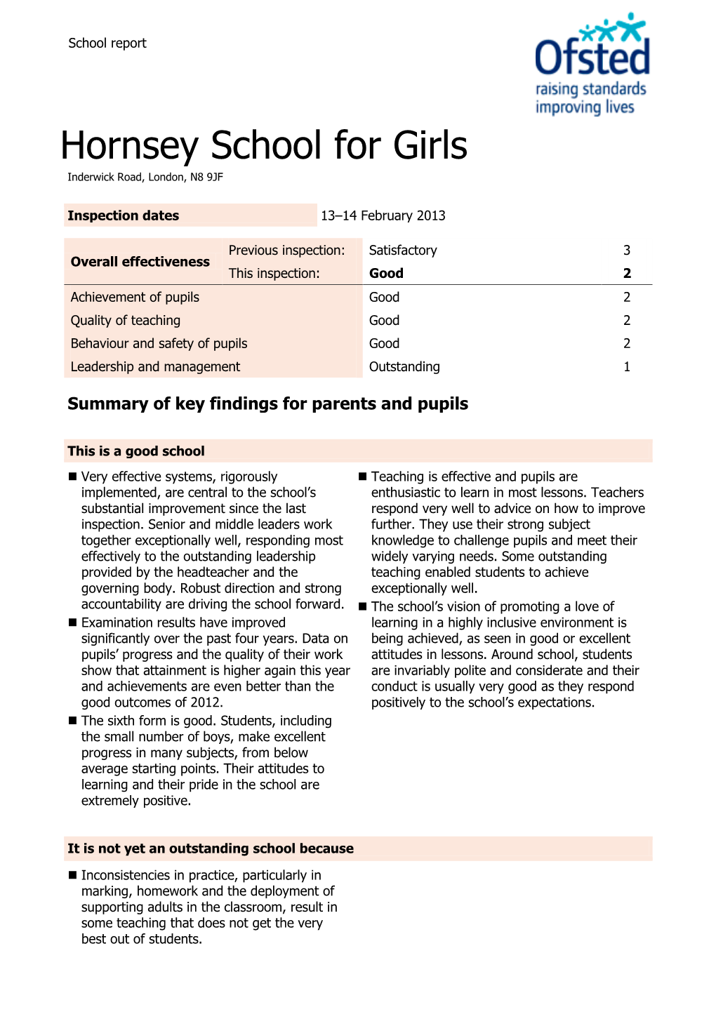 Hornsey School for Girls Inderwick Road, London, N8 9JF