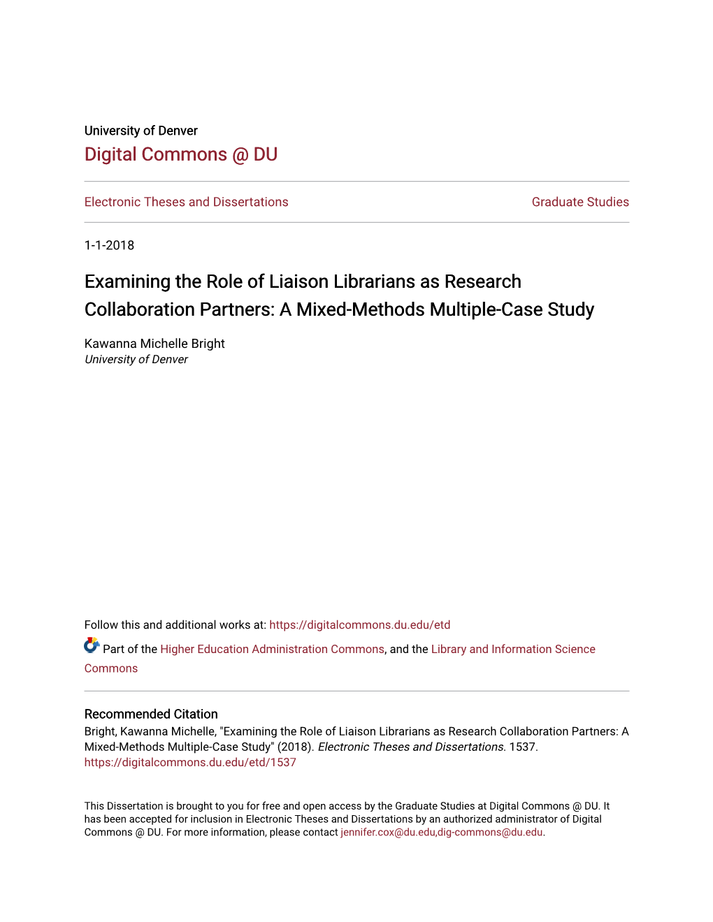 Examining the Role of Liaison Librarians As Research Collaboration Partners: a Mixed-Methods Multiple-Case Study