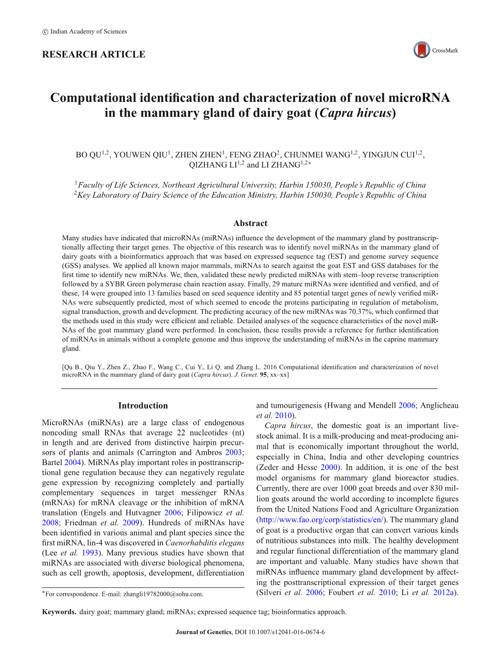 Computational Identification and Characterization of Novel Microrna