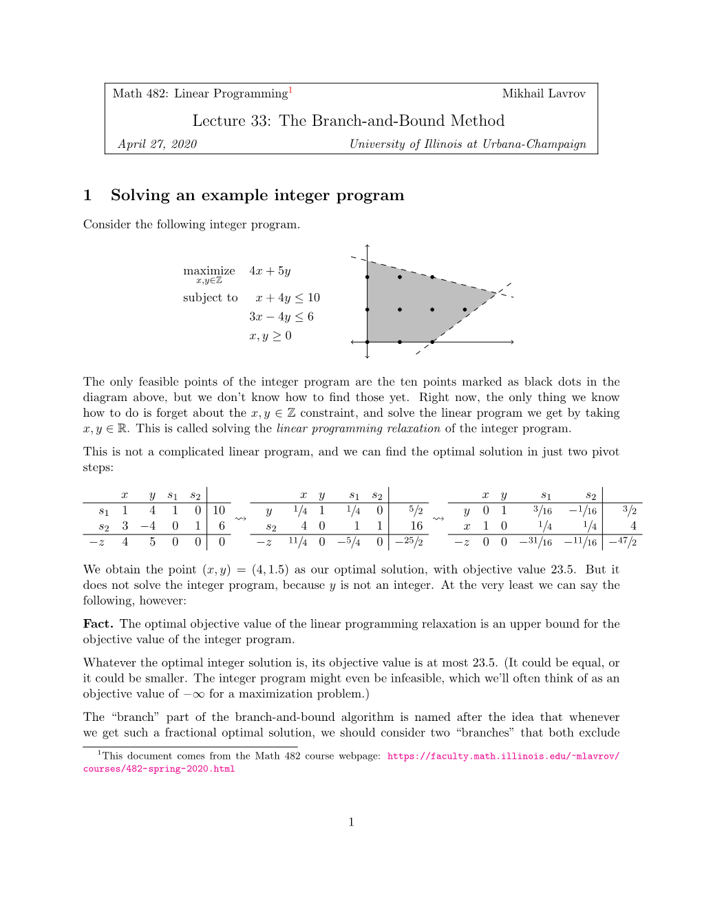 The Branch-And-Bound Method 1 Solving an Example Integer Program