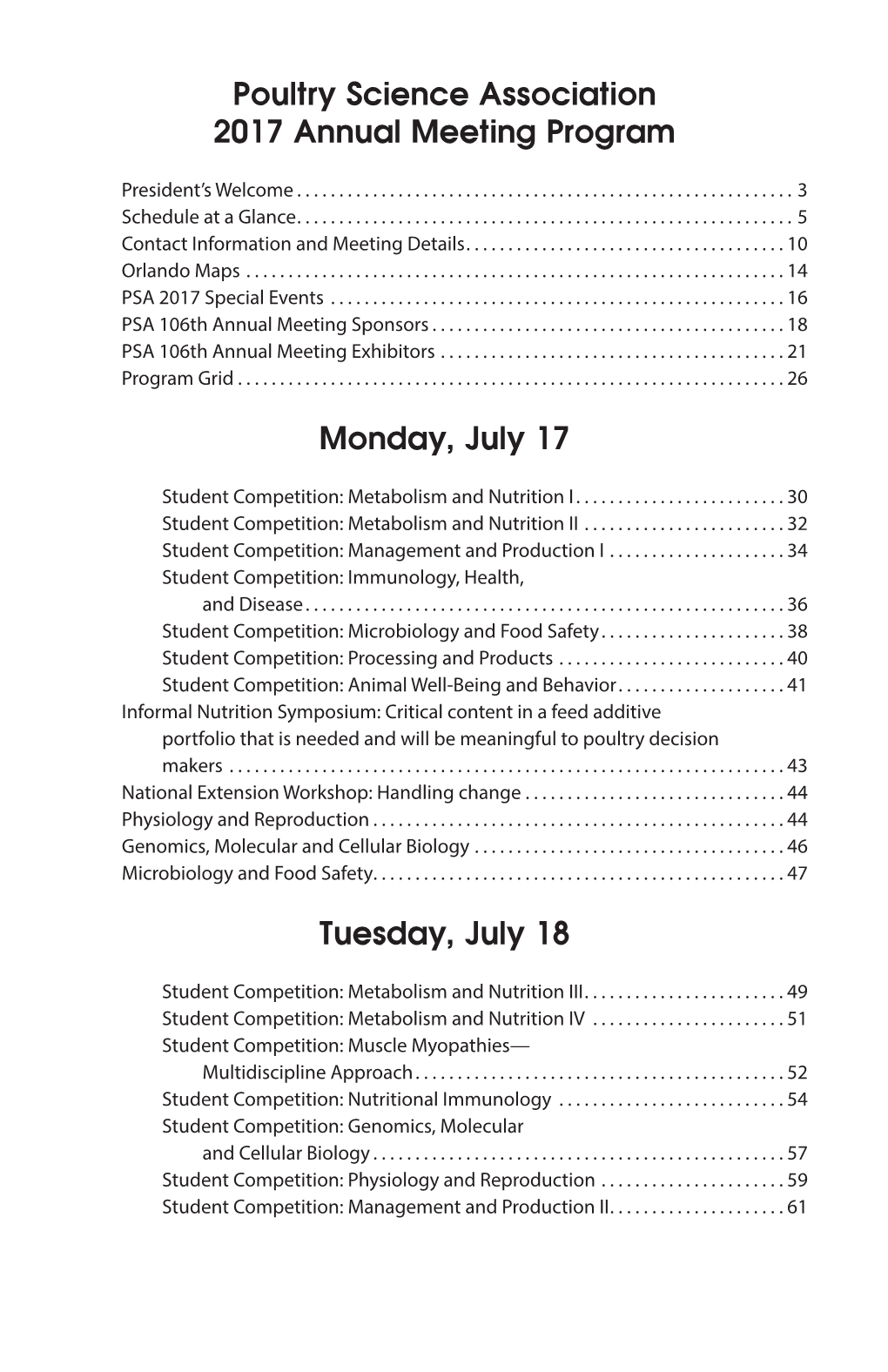 Poultry Science Association 2017 Annual Meeting Program Monday