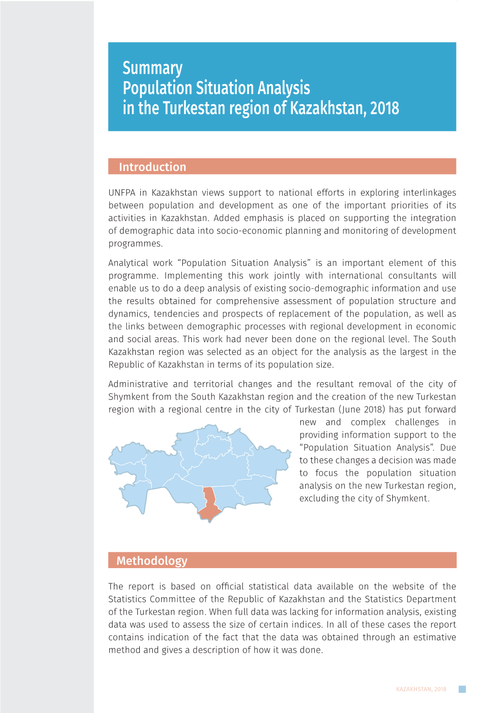 Summary Population Situation Analysis in the Turkestan Region of Kazakhstan, 2018