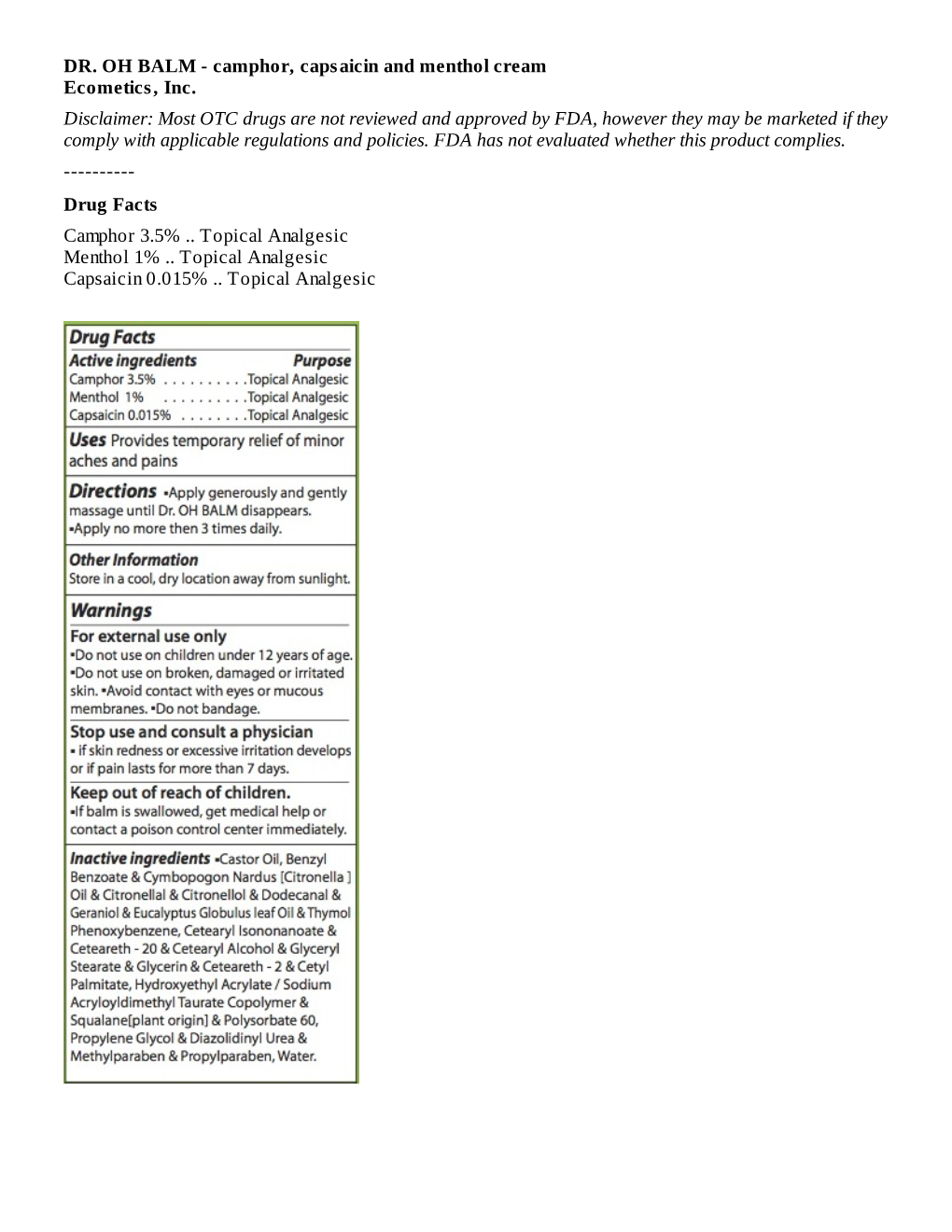 Drug Facts Camphor 3.5%