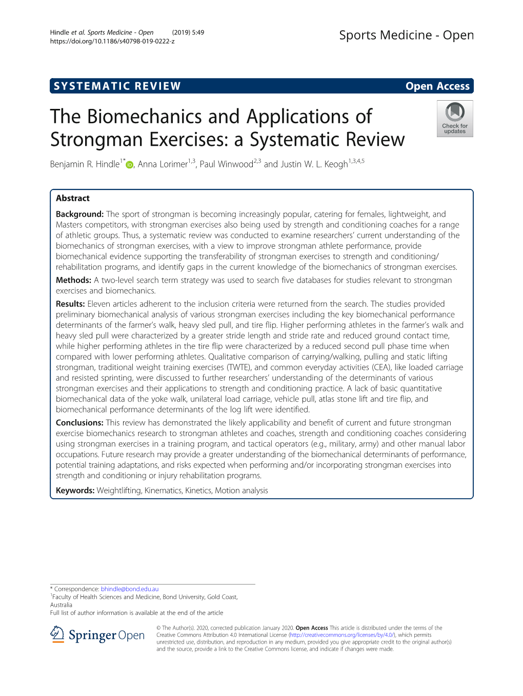 The Biomechanics and Applications of Strongman Exercises: a Systematic Review Benjamin R