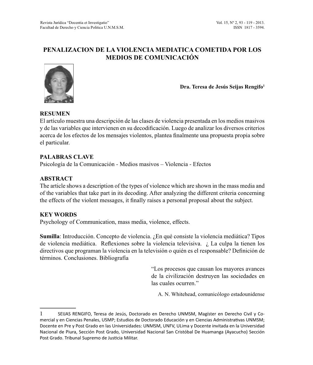 Penalizacion De La Violencia Mediatica Cometida Por Los Medios De Comunicación