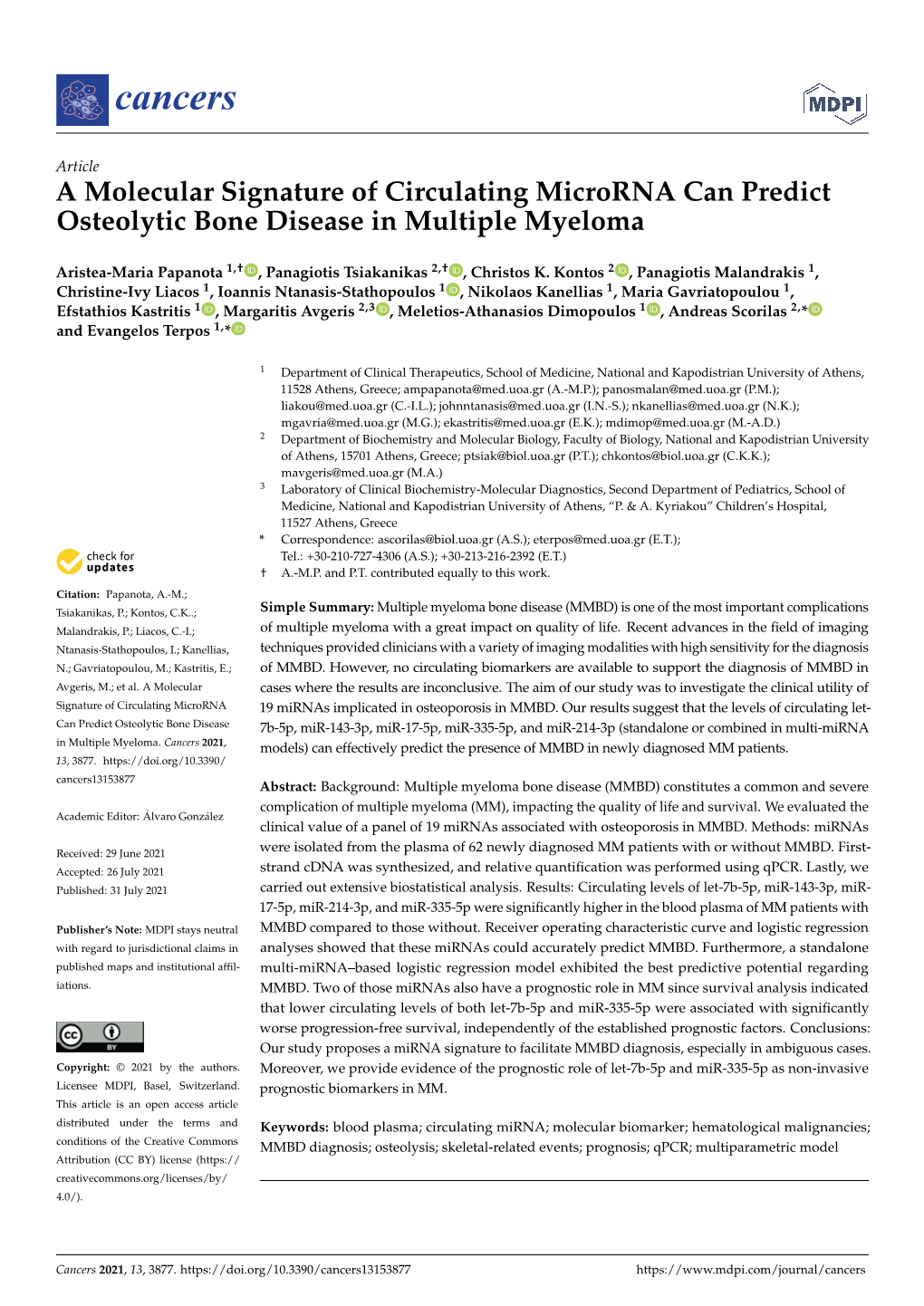 A Molecular Signature of Circulating Microrna Can Predict Osteolytic Bone Disease in Multiple Myeloma