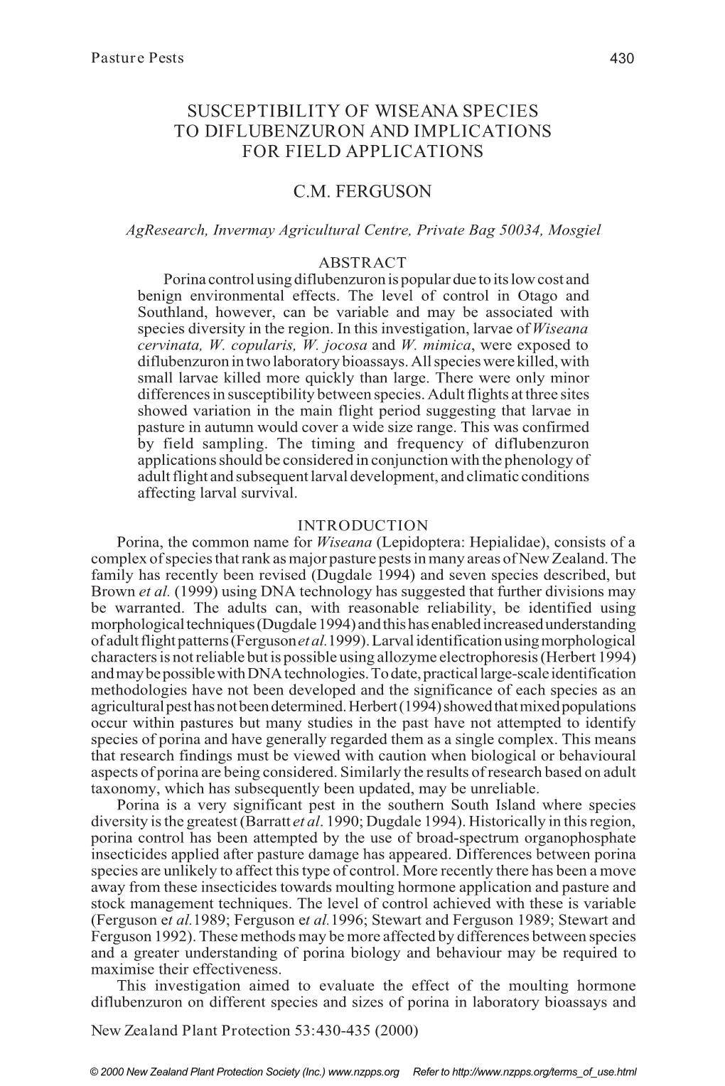 Susceptibility of Wiseana Species to Diflubenzuron and Implications for Field Applications