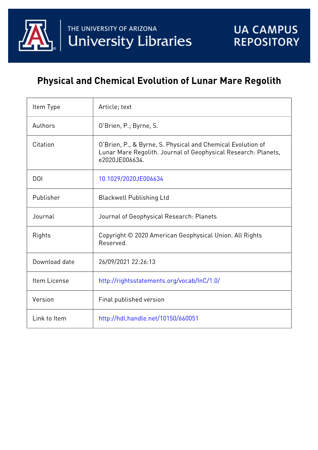 Physical and Chemical Evolution of Lunar Mare Regolith