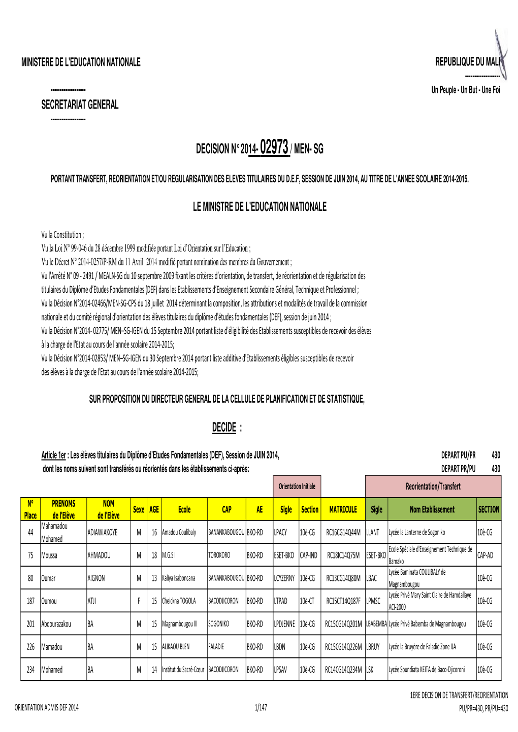 1Ere Decision Transferts-Reorientations