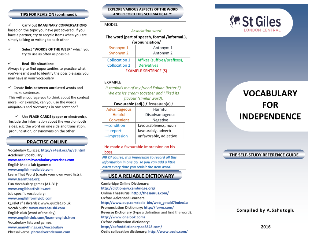 Vocabulary for Independence