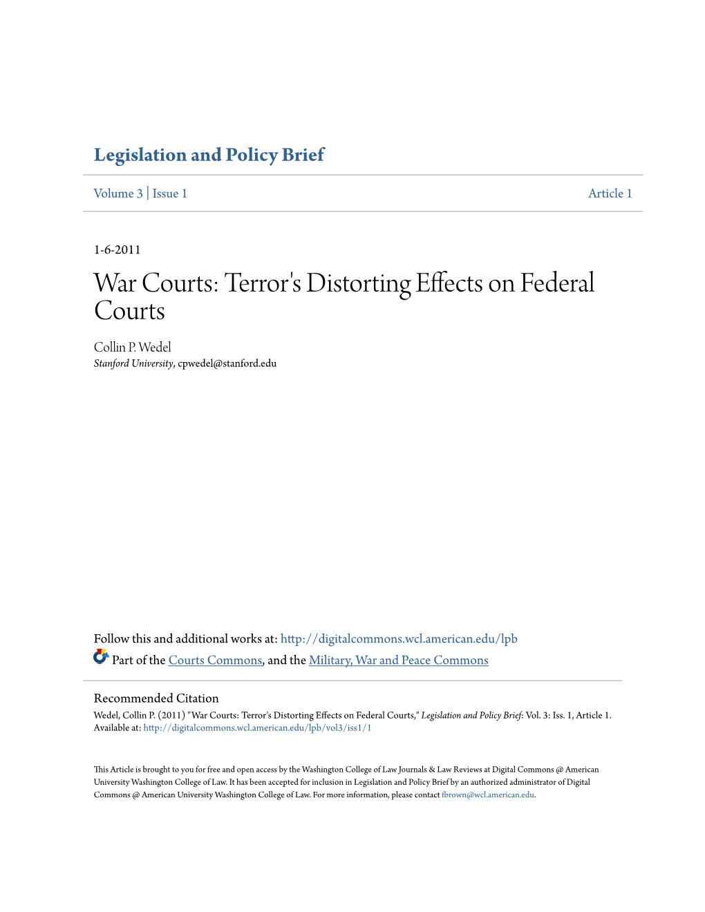 War Courts: Terror's Distorting Effects on Federal Courts Collin P