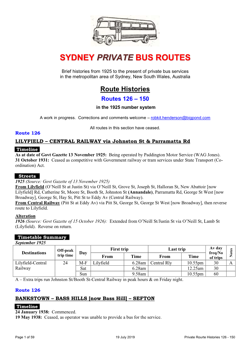 Sydney Private Bus Routes 126-150
