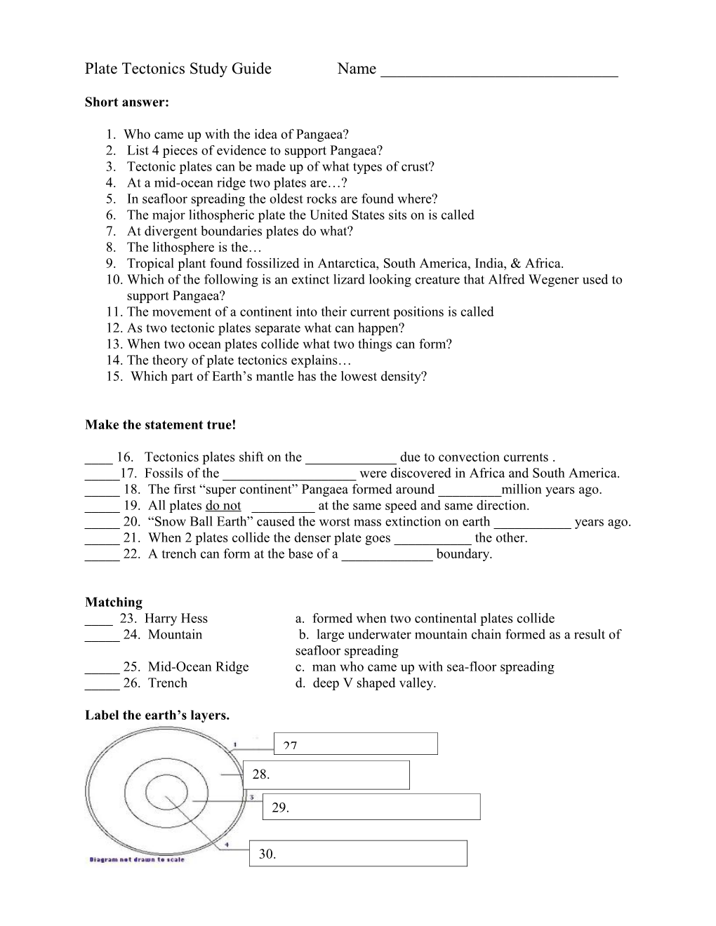 Plate Tectonics Study Guide Name ______