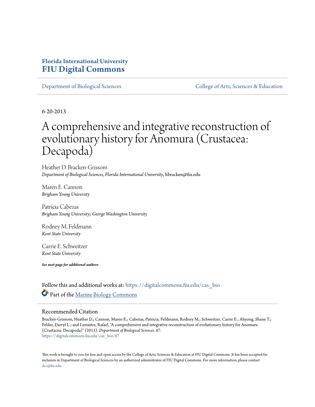 A Comprehensive and Integrative Reconstruction of Evolutionary History for Anomura (Crustacea: Decapoda) Heather D