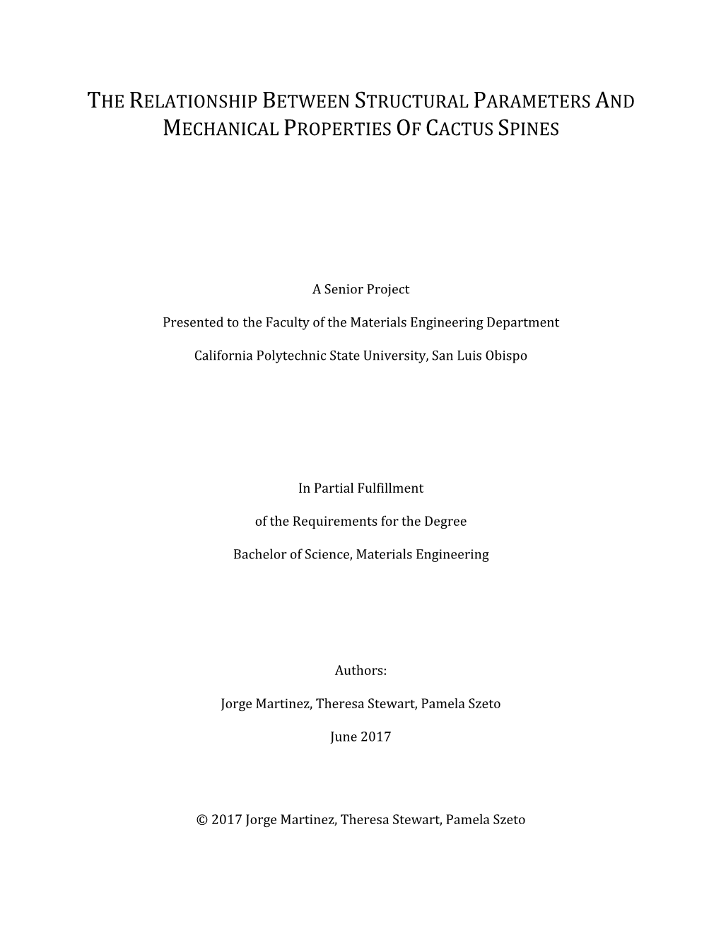 The Relationship Between Structural Parameters and Mechanical Properties of Cactus Spines