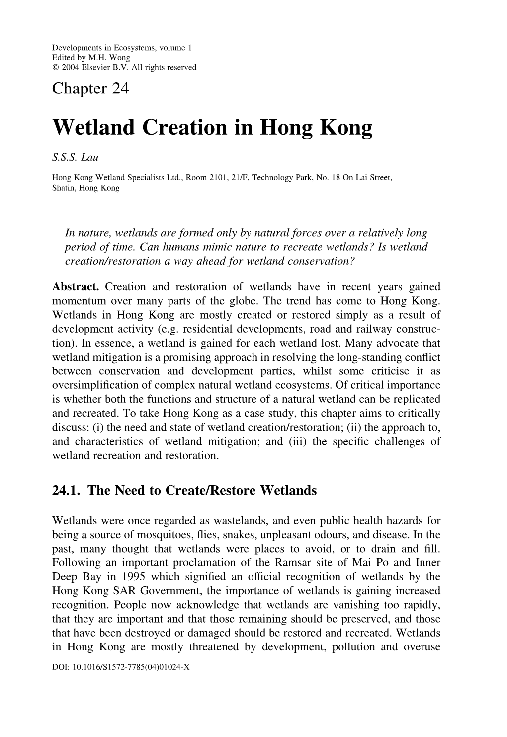 Chapter 24 Wetland Creation in Hong Kong