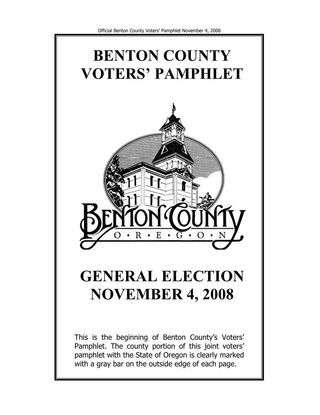 Benton County Voters' Pamphlet General Election November 4, 2008