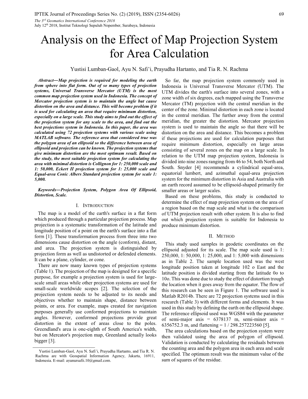 Analysis on the Effect of Map Projection System for Area Calculation