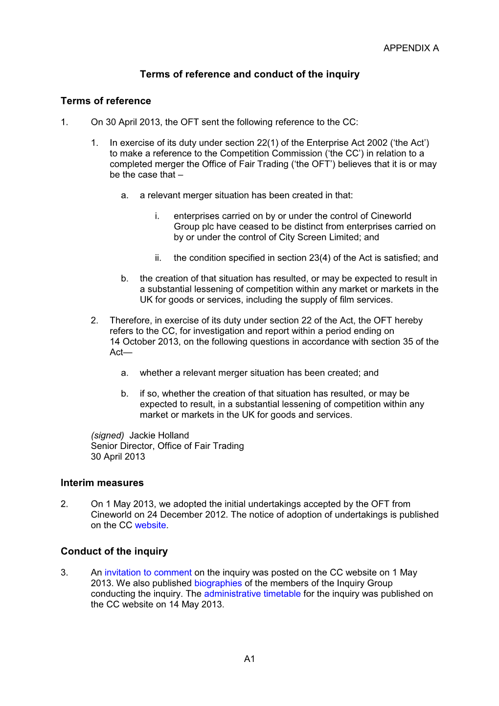 Cineworld/City Screen Merger Inquiry: Final Report Appendices And