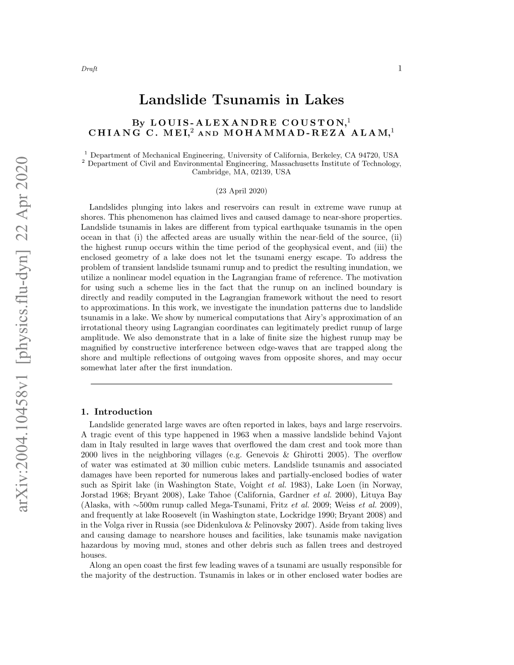 Landslide Tsunamis in Lakes