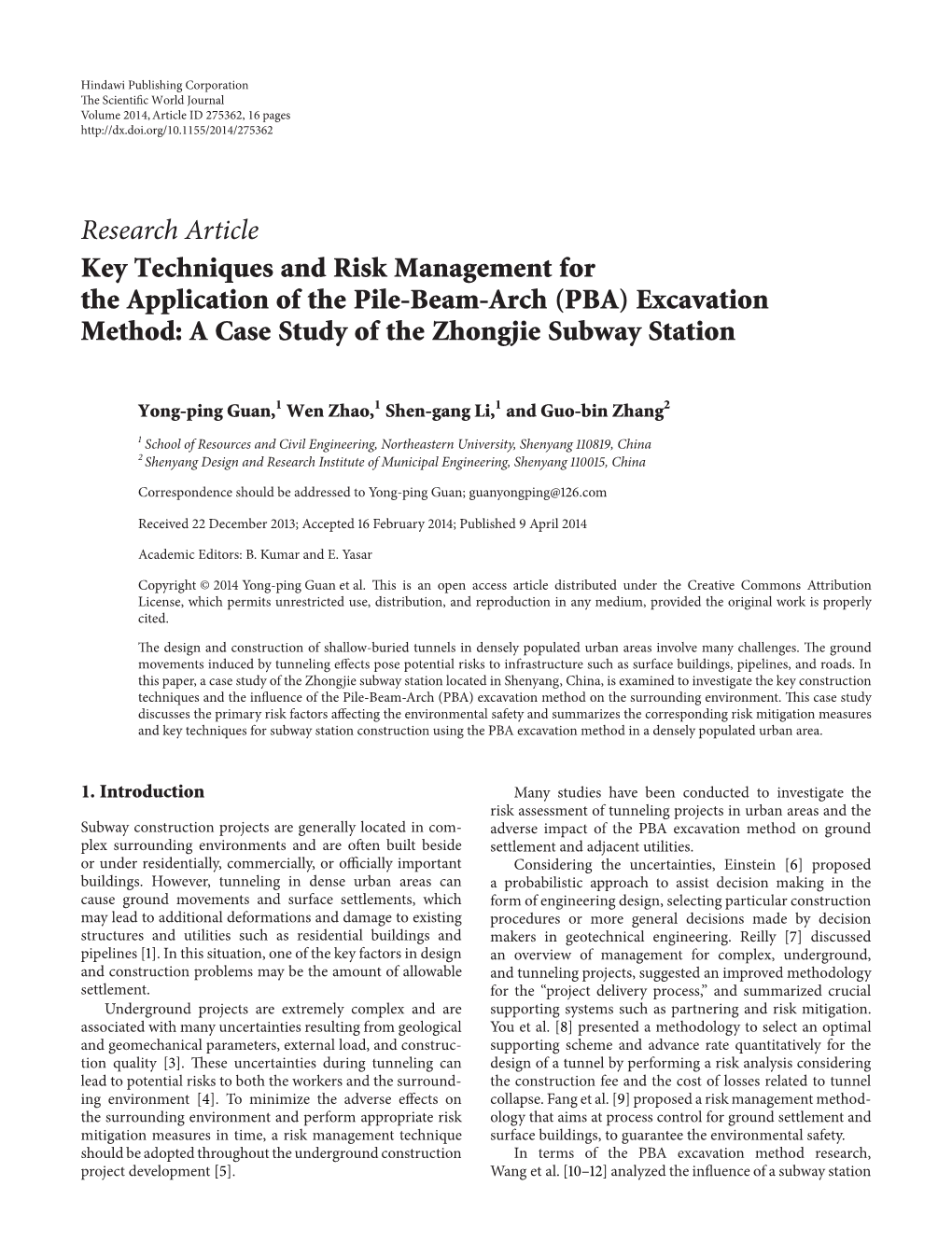 (PBA) Excavation Method: a Case Study of the Zhongjie Subway Station