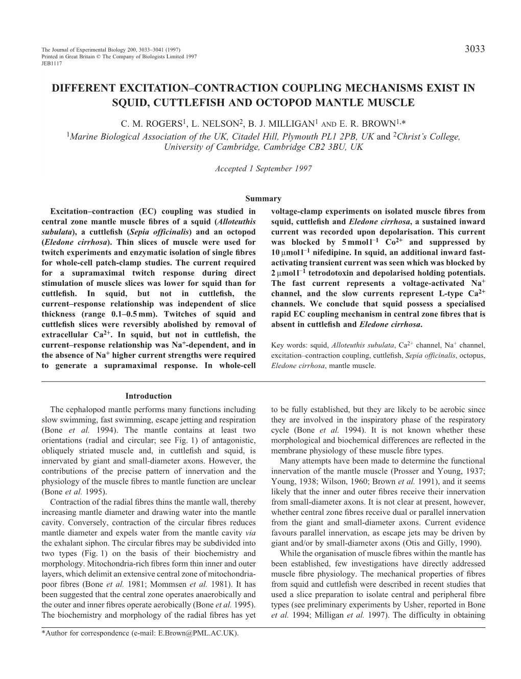 Different Excitation–Contraction Coupling Mechanisms Exist in Squid, Cuttlefish and Octopod Mantle Muscle