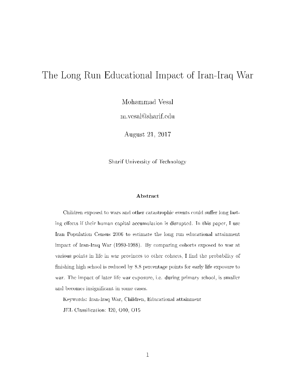 The Long Run Educational Impact of Iran-Iraq War