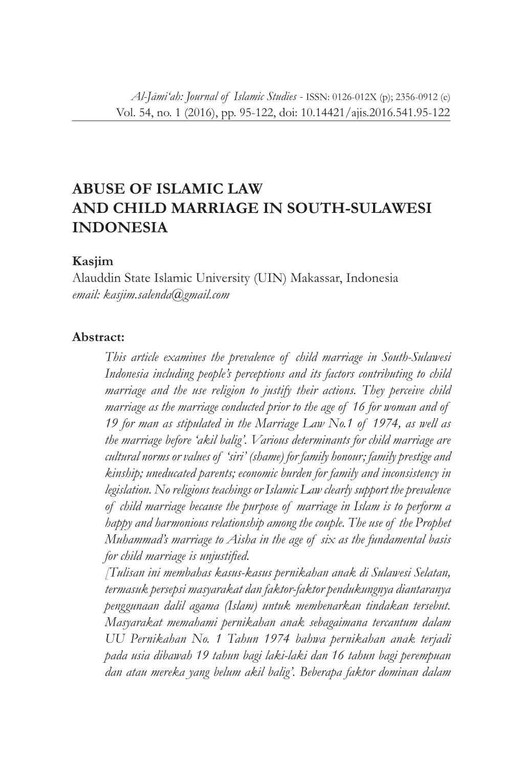 Abuse of Islamic Law and Child Marriage in South-Sulawesi Indonesia