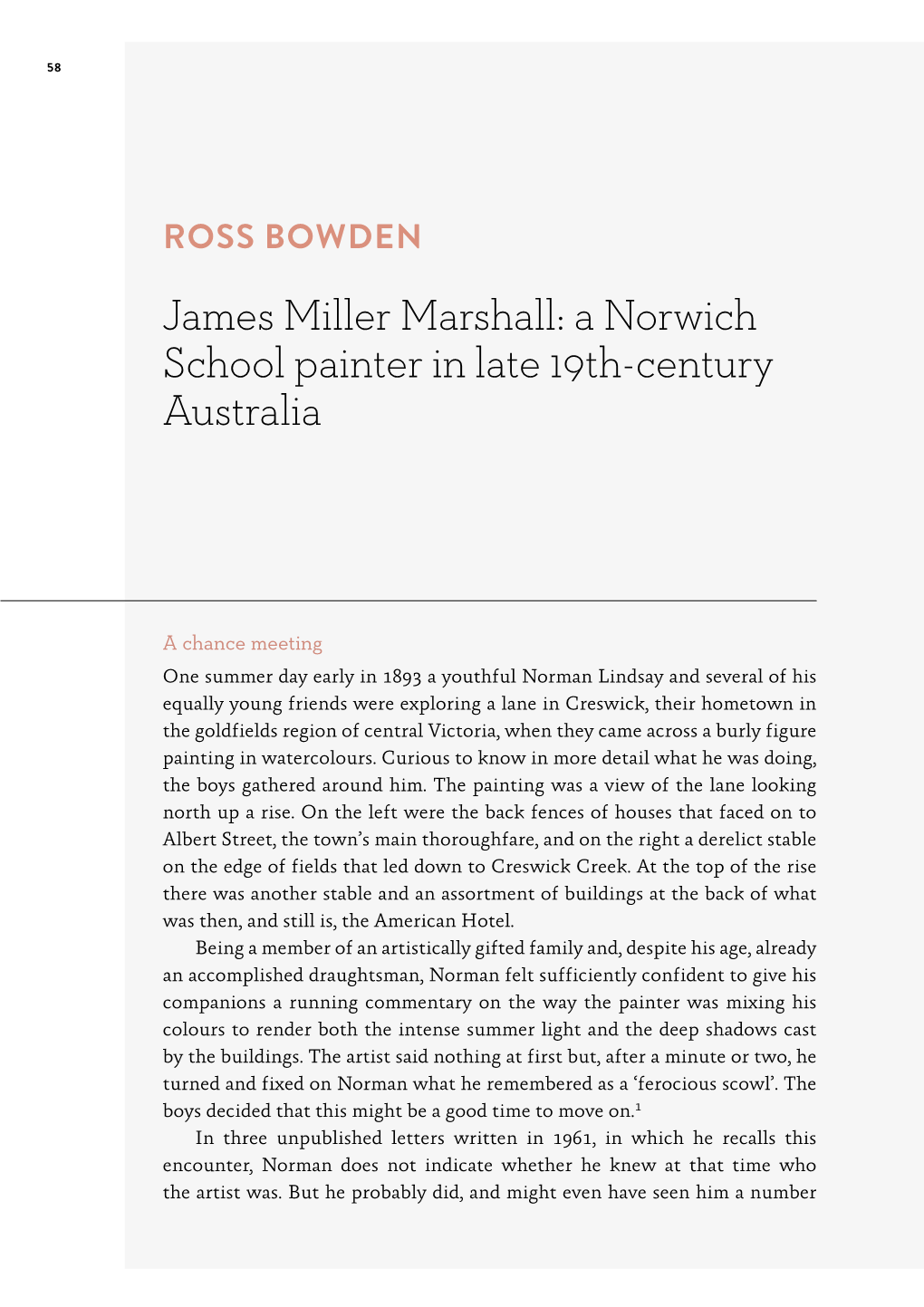 James Miller Marshall: a Norwich School Painter in Late 19Th-Century Australia