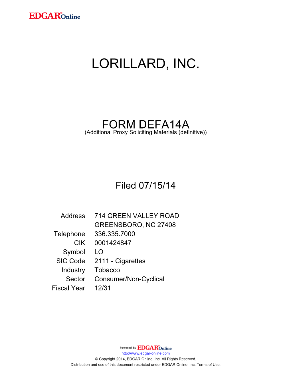 Lorillard, Inc