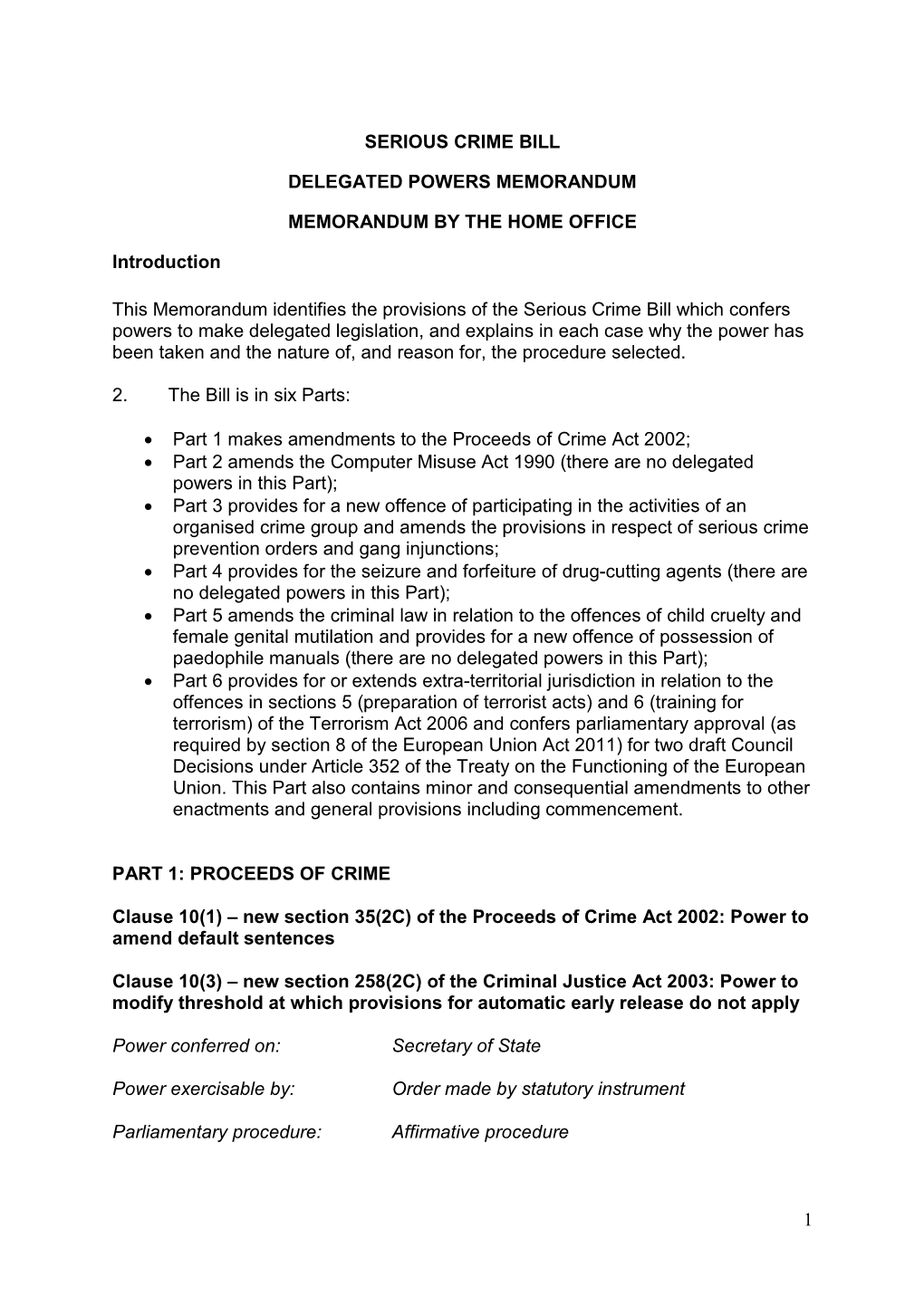 Delegated Powers Memorandum