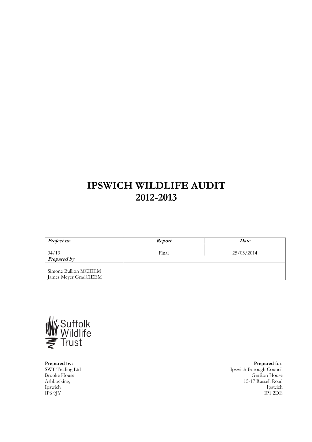 Ipswich Wildlife Audit 2012-2013