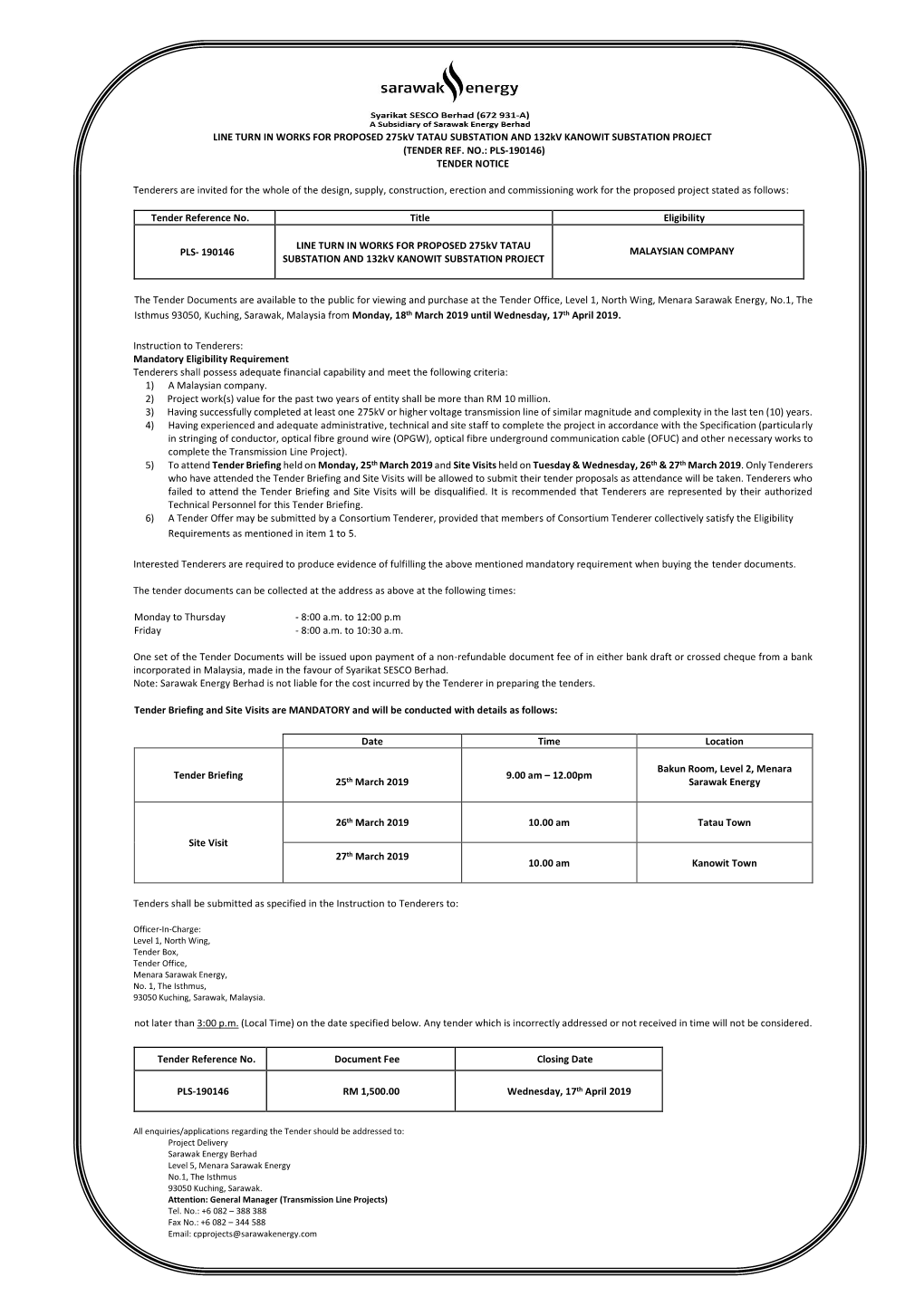 Pls-190146) Tender Notice