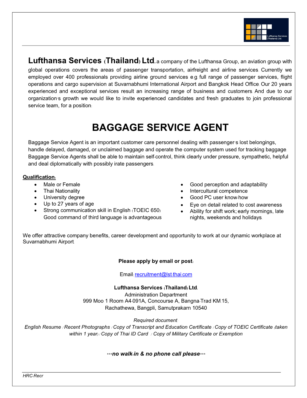 Baggage Service Agent