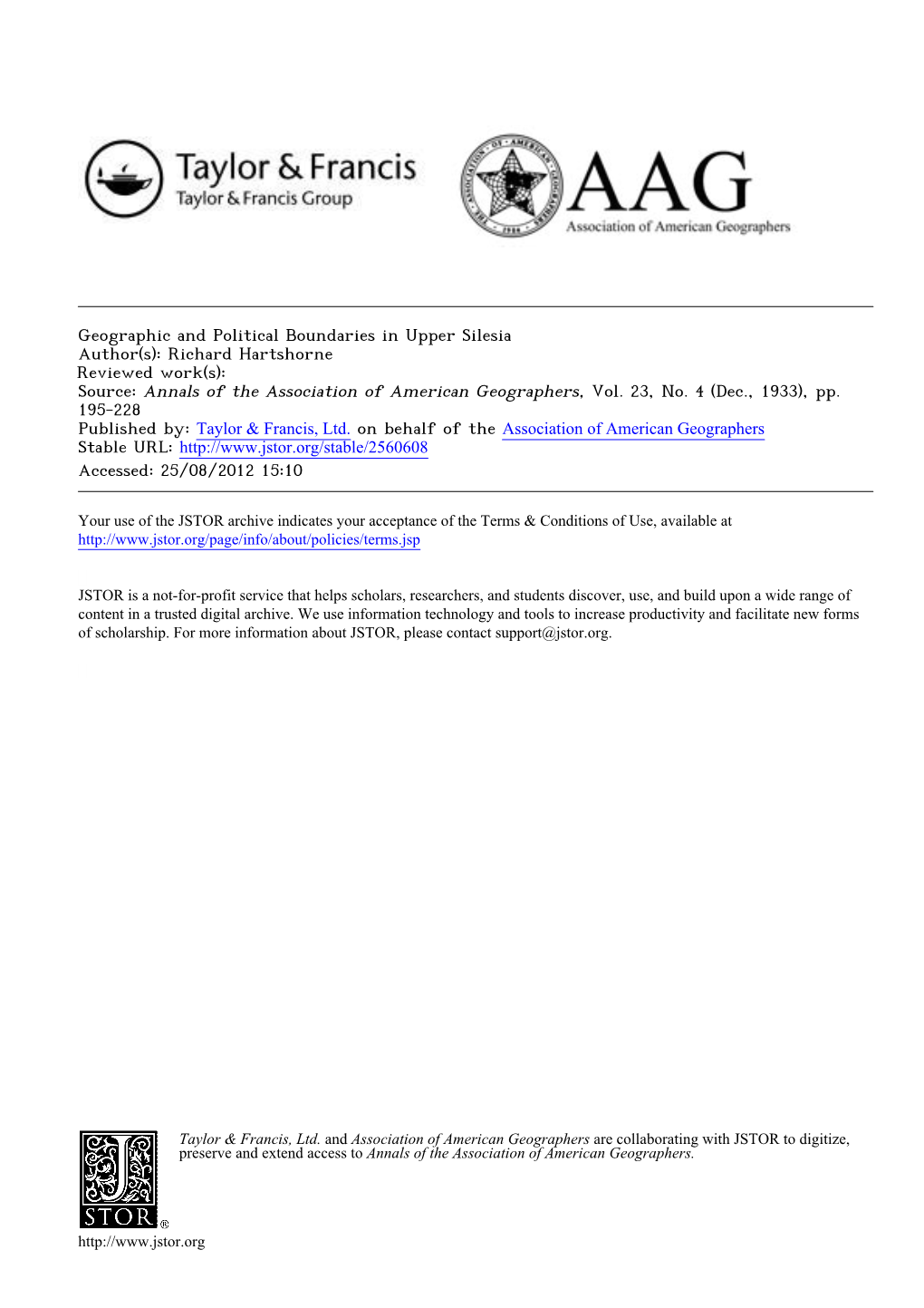 Geographic and Political Boundaries in Upper Silesia Author(S): Richard Hartshorne Reviewed Work(S): Source: Annals of the Association of American Geographers, Vol