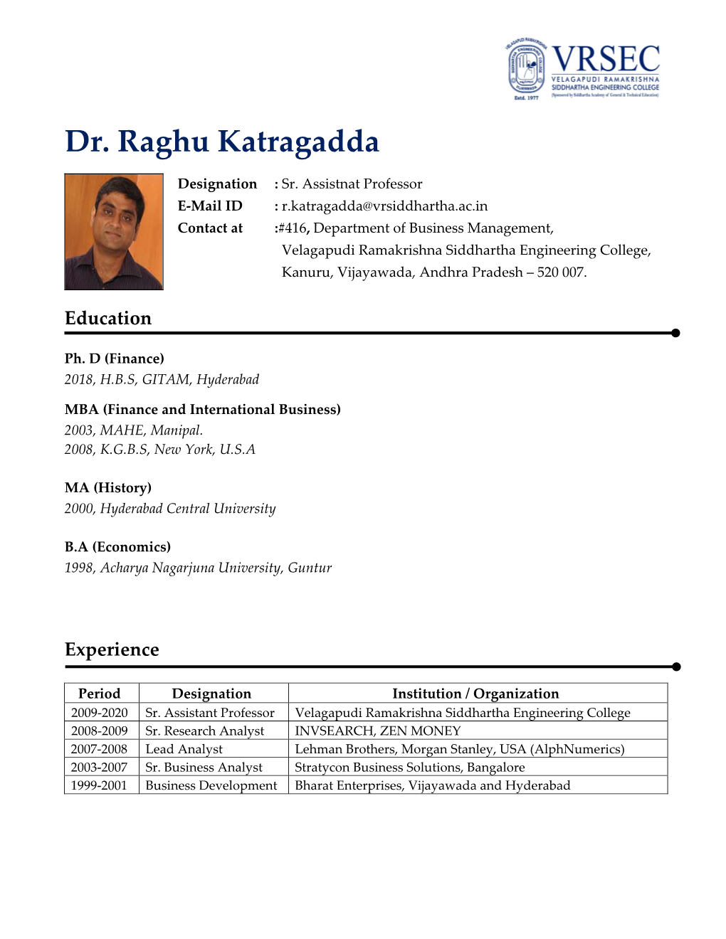 Dr. Raghu Katragadda