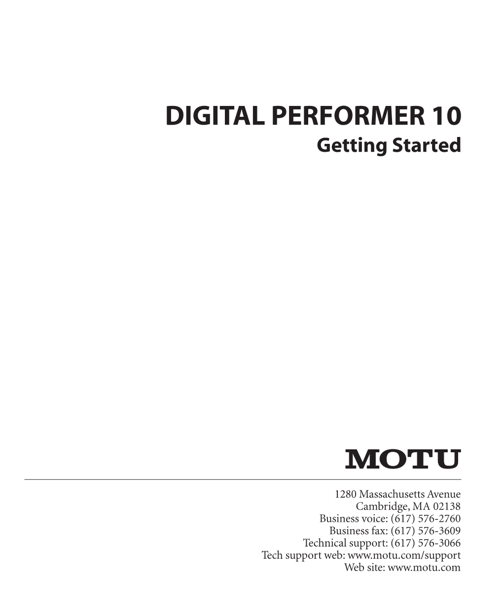 Digital Performer Getting Started Guide