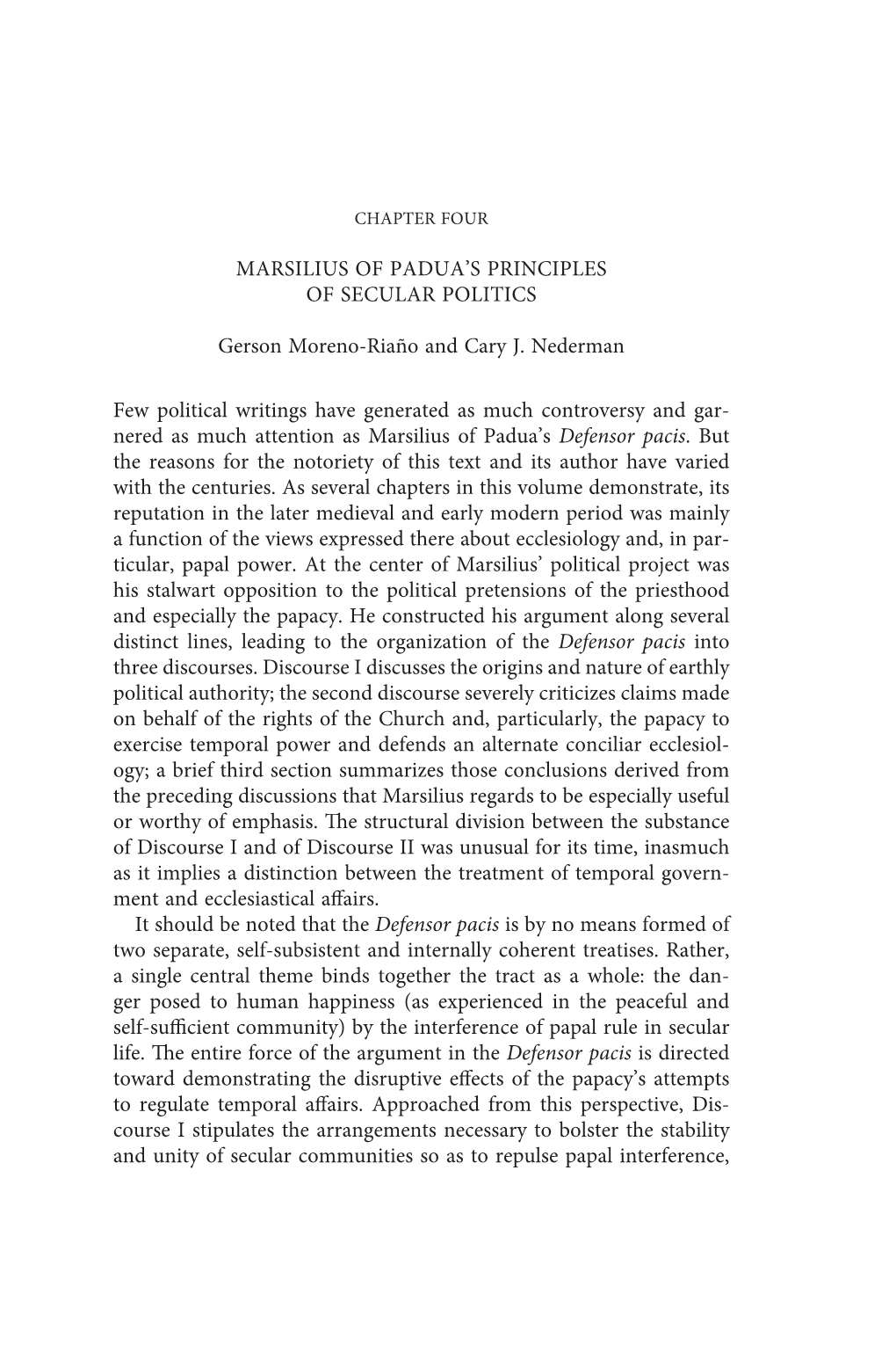 Marsilius of Padua's Principles of Secular Politics Gerson