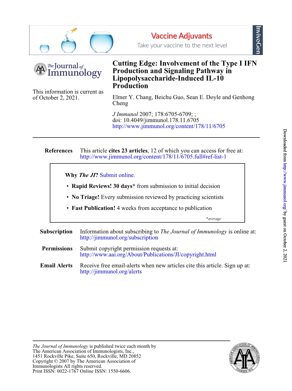 Cutting Edge: Involvement of the Type I IFN Production and Signaling