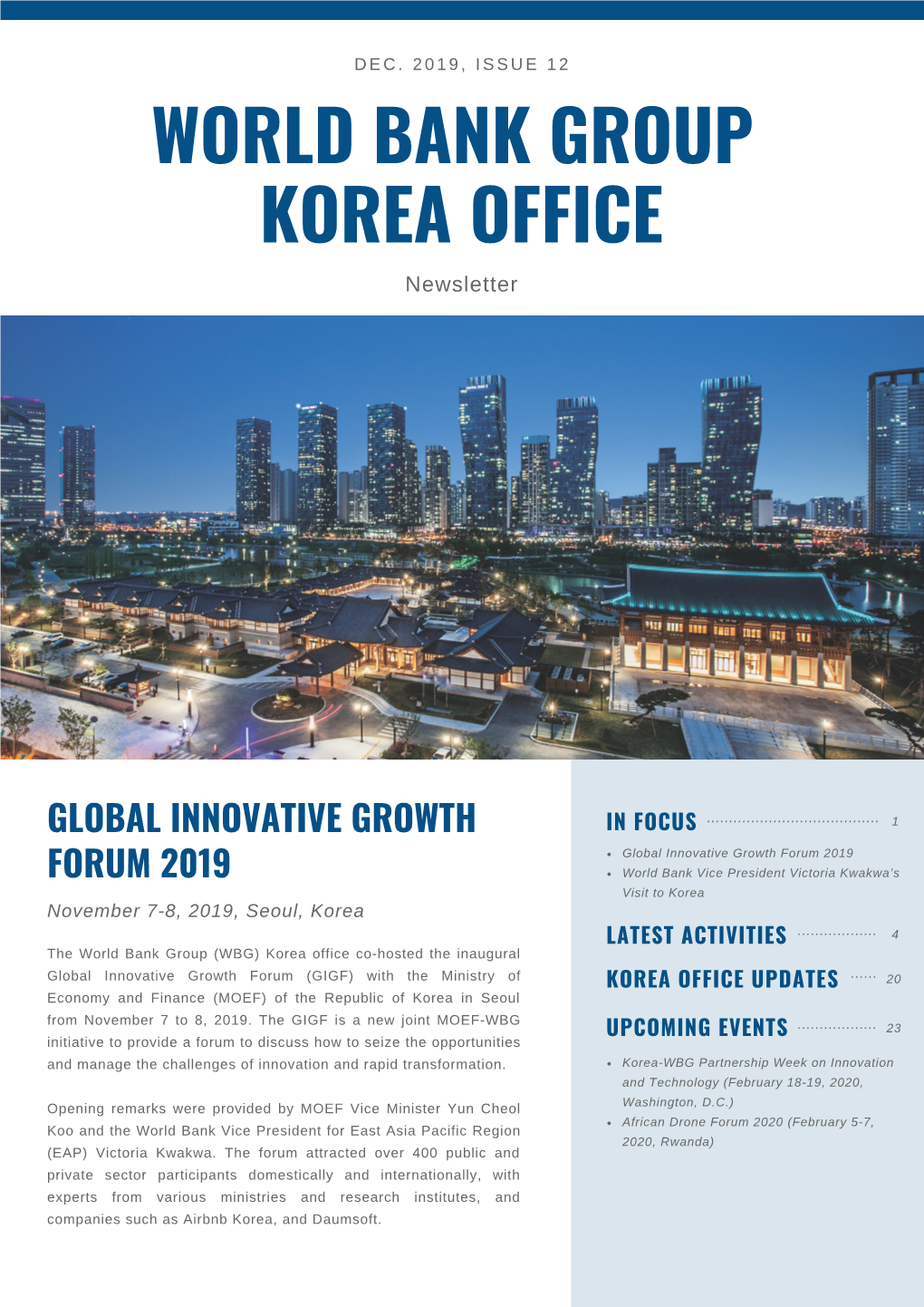 WORLD BANK GROUP KOREA OFFICE Newsletter