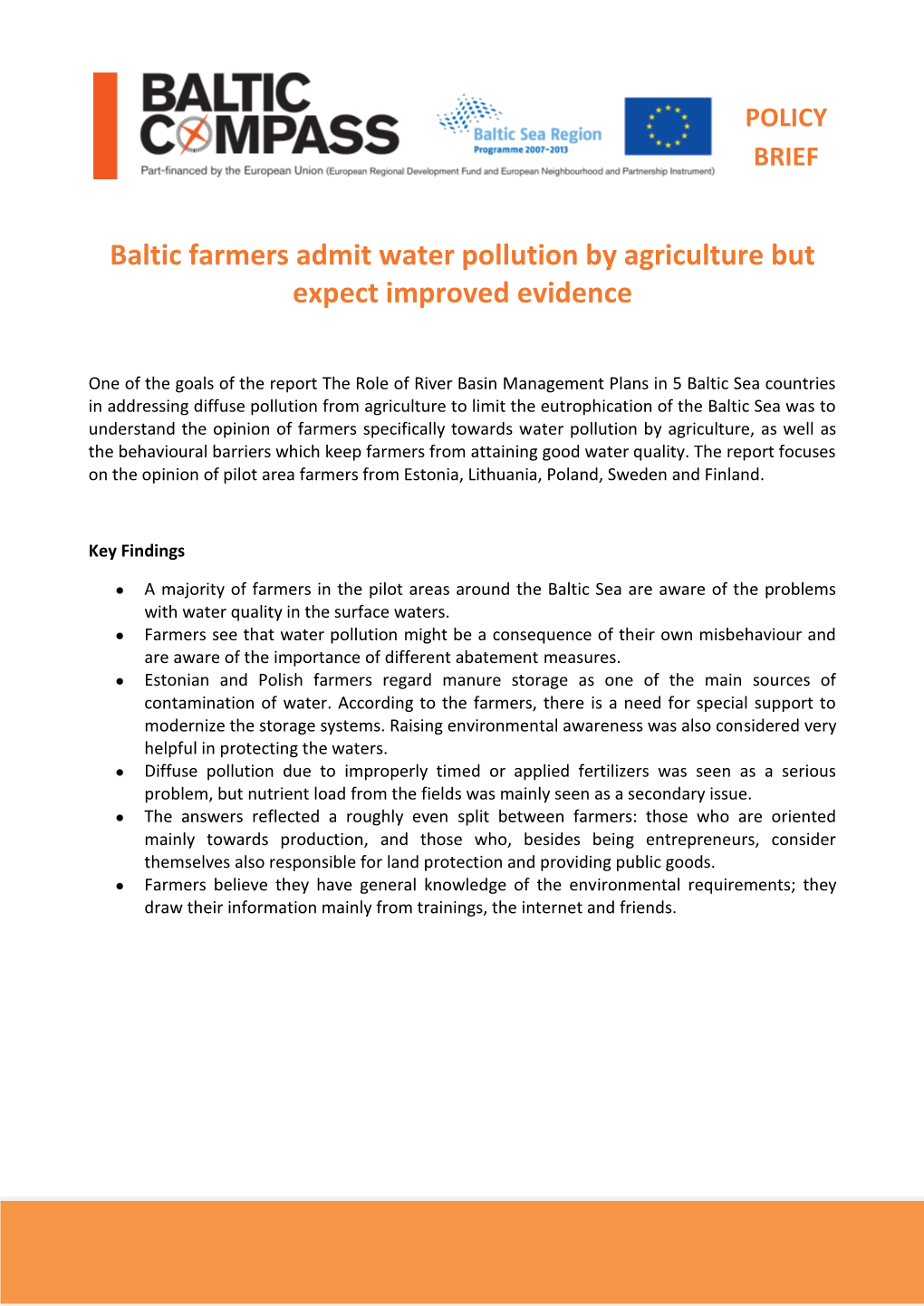 Baltic Farmers Admit Water Pollution by Agriculture but Expect Improved Evidence