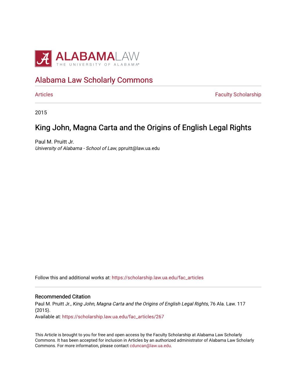 King John, Magna Carta and the Origins of English Legal Rights