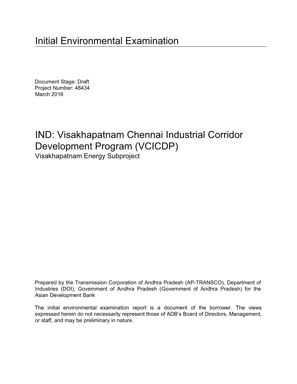 Visakhapatnam Chennai Industrial Corridor Development Program (VCICDP) Visakhapatnam Energy Subproject