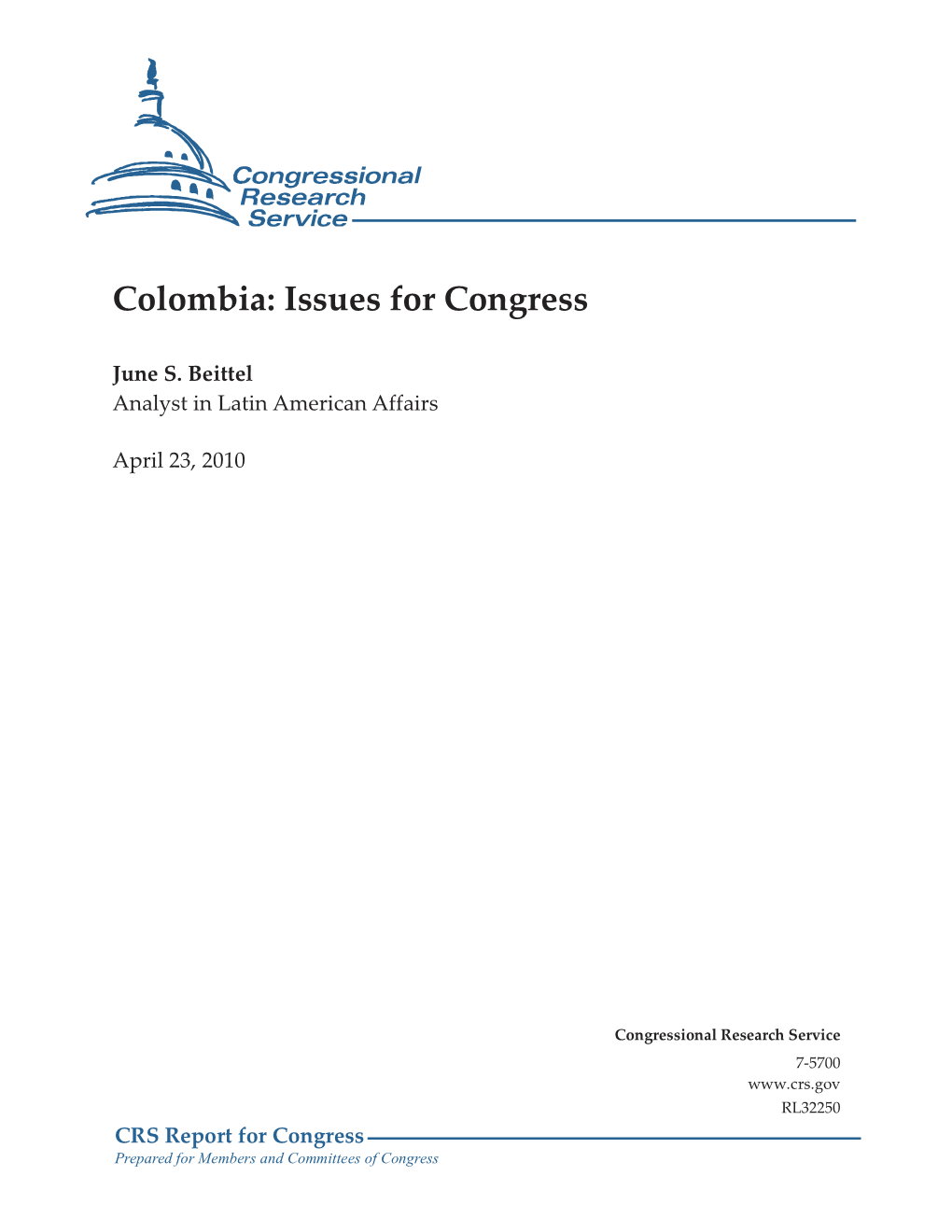 Colombia: Issues for Congress