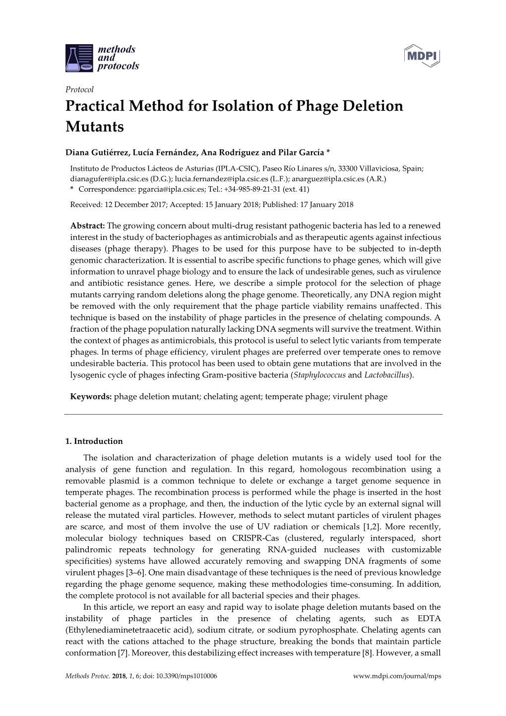Protocol Practical Method for Isolation of Phage Deletion Mutants Diana